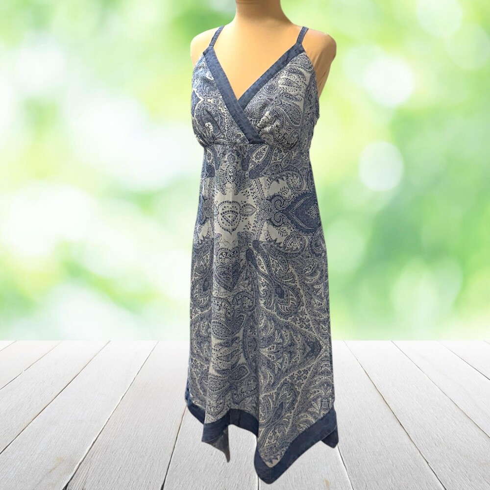INC INTERNATIONAL CONCEPTS Midi Sundress Paisley Hanky Hem Surplice Blue Size 8